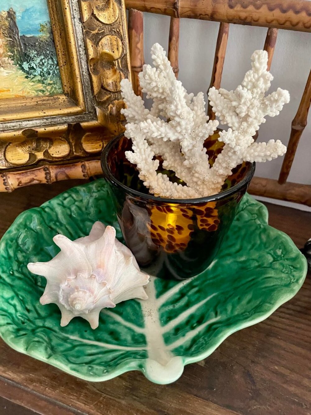 Vintage Portuguese Majolica Cabbage Leaf Platter